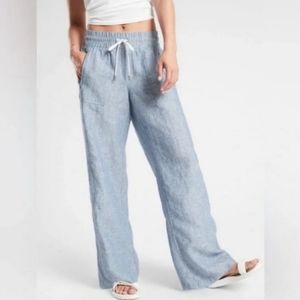 Athleta Cabo Chambray Blue Linen Wide Leg Pant Size 14